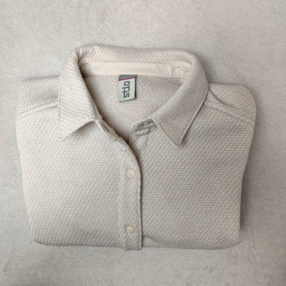 Stio Sweater Womens L Beige sweetwater Button Fleece Collared‎ Waffle-Knit Lined